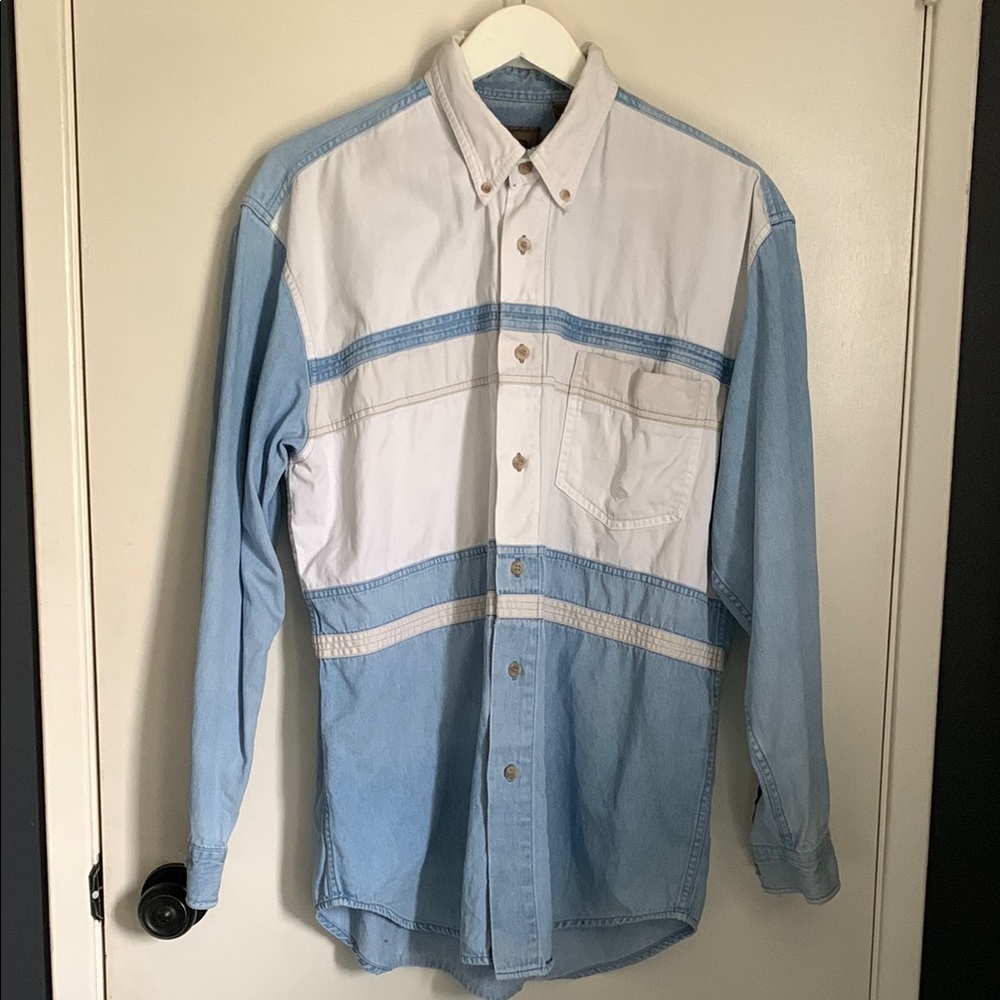 Vintage Roper Chambray Two-Tone Light Blue and White Button-Up Shirt - Picture 2 of 6